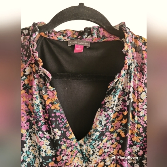 Vince Camuto, Women's elegant and Floral dress, ruffle Vneck, long sleeves, Sz S - Picture 4 of 8